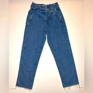 Garage Women’s Vintage Paper Bag Tie Up high Waist Jeans Size- 00